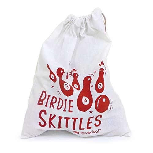 Tender Leaf Toys - Birdie Skittles - Kids Bowling Set - 6 Solid Wood Bowling Pins, Ball and Storage Bag - Fun Physical Learning for Toddler - Develop Hand-Eye Coordination and Numeracy Skills - Age 3+