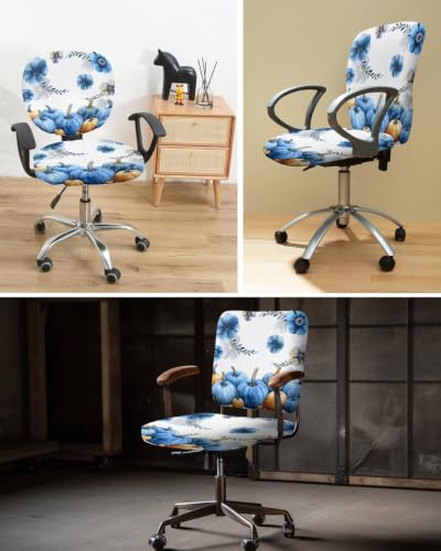 Savannan Office Chair Cover, Autumn Blue Pumpkin Flowers Protective Stretch Elastic Universal Cover for Desk Task Chair,Computer Rotating Chair 1 Pcs Abstract Country Plant