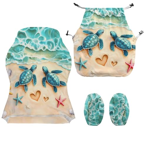 Sea Turtle Print Gaming Chair Covers with Armrest Covers Dust-Proof Universal Fit Gamer Desk Chair Cover for Ergonomic Game Rotating Office Chairs, Easy to Install - color: Brown and Blue - Sea Turtle