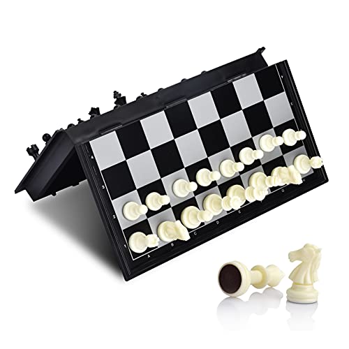 Chess Set with Folding Magnetic Travel Games Board and 2 Extra Queens for Kids and Adults