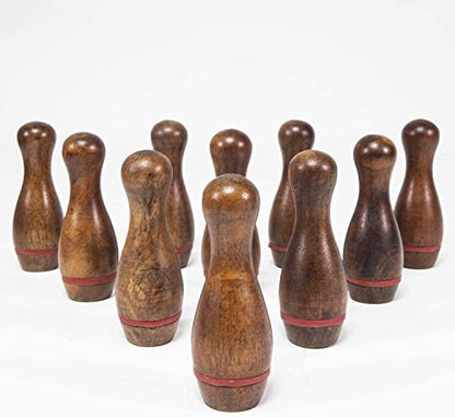 Shuffleboard Bowling Pin Set with 10 Pcs Premium Hardwood Bowling Pins Durabel Triangular Pinsetter Resin Bowling Ball and Carrying Bag, Fun for Shuffleboard Games - color: Retro-Red