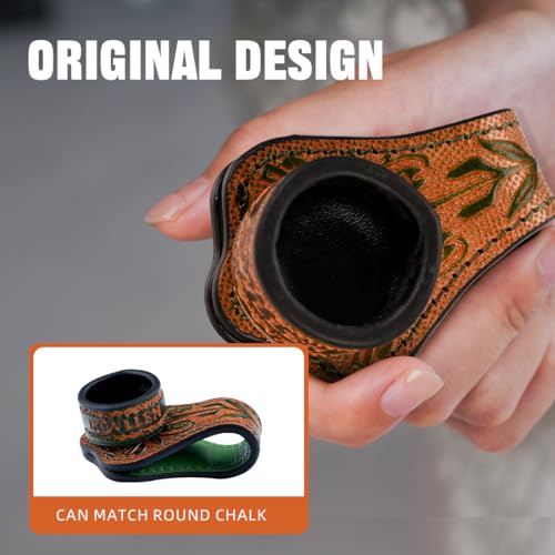 KONLLEN Leather Engraved Chalk Holder Magnetic Vegetable Tanned Leather Pool Cue Snooker Silent Billiard Accessories - color: 04VT Holder-Green-round