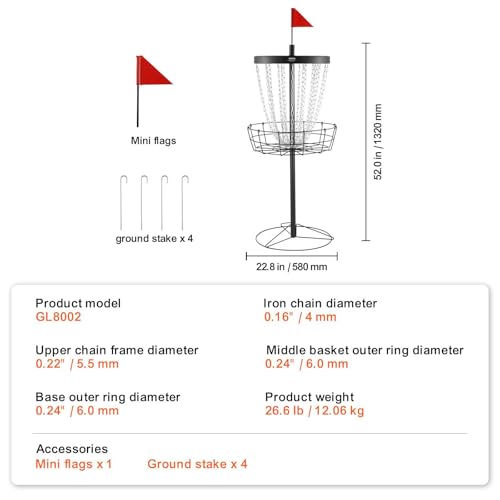 Premium Disc Golf Basket - 24-Chain Portable Target, Heavy-Duty Steel Construction, Versatile Indoor & Outdoor Use, Perfect for Practice and Competition, Includes Stand - Black
