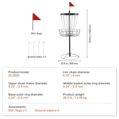 Premium Disc Golf Basket - 24-Chain Portable Target, Heavy-Duty Steel Construction, Versatile Indoor & Outdoor Use, Perfect for Practice and Competition, Includes Stand - Black