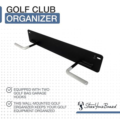 StoreYourBoard BLAT 2 Golf Bag Wall Mount | Home & Garage Storage Hooks | Golf Bag Holder | Heavy-Duty Wall Mount Organizer for Golf Bags & Accessories - style: 2 Bags