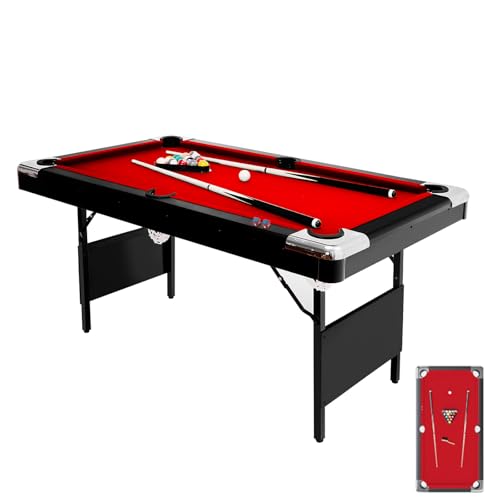 6-7 Ft Portable Pool Table, Folding Billiards Tables with Full Set of Balls, Cues, Chalk & Brush, No Assembly, Adult Pool Table for Family/Game Room/Basements/Garage/Outdoor
