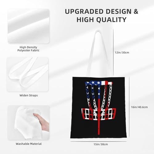 NIENIE Usa Flag Disc Golf Tote Bag for Women Shopping Bags Reusable Large Capacity Casual Shoulder Handbags DIY Gift Bags Cute Canvas Tote Bag