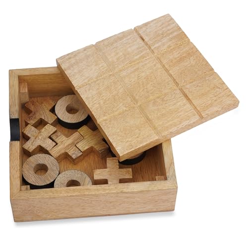 Ajuny Wooden Tic Tac Toe Game for Kids & Adults Travel XOXO Board Game Set for Coffee Table Decor Living Room Famil Farmhouse Desk Gift- 5.5 Inch
