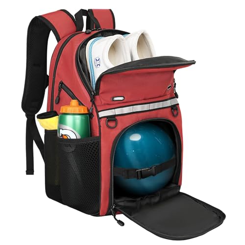 Goloni Bowling Backpack,Single Ball Bowling Bag with Shoe Compartment Up to Size 16,Bowling Bag with Padded Ball Holder - color: Red