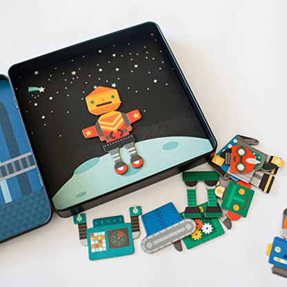 Petit Collage Magnetic Play Set, Robot Remix – Mix & Match Magnetic Game Board, Ideal for Ages 3+ – Includes 2 Magnetic Scenes and over 25 Magnet Pieces, Ideal Travel Activity for Kids - color: Mag Play Set Robot Remix