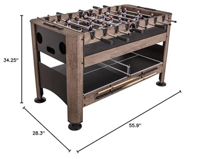 Triumph 56" 4-in-1 Swivel Multi-Game Table - Air Hockey, Billiards, Foosball, Ping Pong - Rustic Wood Grain Finish