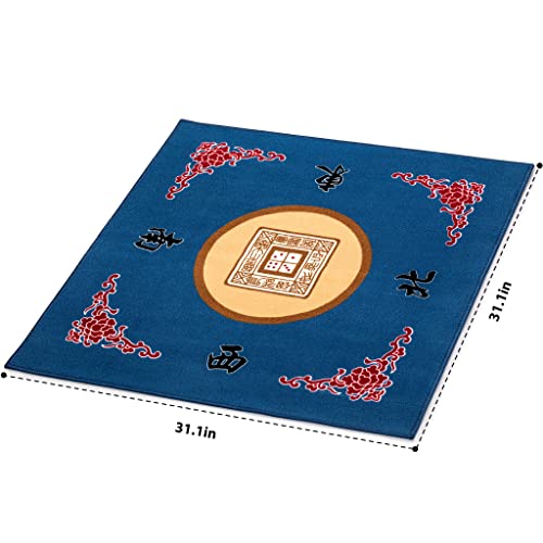 Yellow Mountain Imports Table Cover for Mahjong, Poker, Card Games, Board Games, Tile Game, and Dominoes - 31.1 Inches - Roll-up Gaming Mat with Carrying Bag - color: Blue