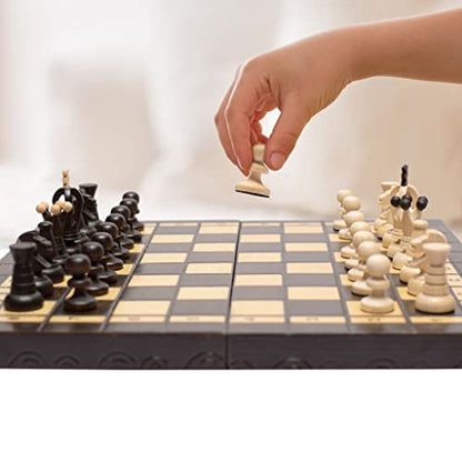 Husaria European International Chess Wooden Game Set, King's Continental - 13.8 Inches Medium Size Chess Set with Handcrafted Chessmen and Felted Folding Board - size: 13.8 Inches