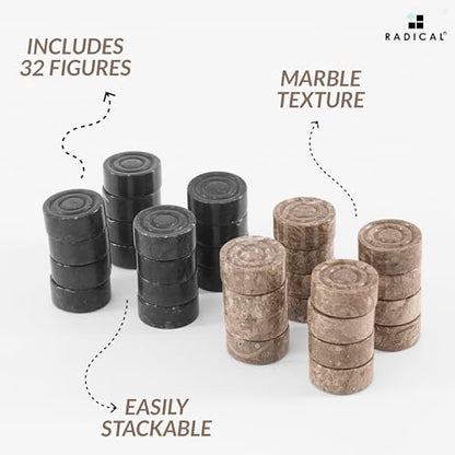 Radicaln Marble Checker Figures 1.25'' Inches Black and Oceanic Handmade Checker Pieces for Chess Board Game Draughts Game, Chess and Checkers Set - color: Black and Oceanic