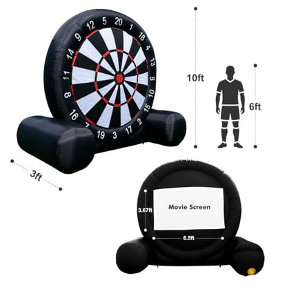 10FT 2-in-1 Inflatable Soccer Dart Board for Adult with Built-in Electric Blower, Dual Use Kick Dart Game & Backyard Outdoor Movie Projection Screen,20+ Game Modes for Yard Party Carnival