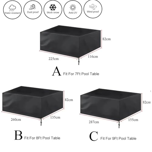 Pool Table Cover 1pc 7ft 8ft 9ft Billiard Table Cover Waterproof Dustproof Snooker Protector with Locking Rope(Black,287x155x82cm) - color: Black, size: 287x155x82cm
