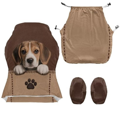 Suobstales Beagle Dog Paw Print Gaming Chair Cover, Removable Office Chair Cover with Zipper, Stretch Anti-dust Universal Washable High Back Computer Seat Protector for Pets - color: Beagle Dog Paw