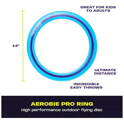 Aerobie Pro Ring Outdoor Flying Disc, Flying Ring for Kids Parties and Backyard Games, Teen Boys Gift Ideas, Kids Toys for Ages 5 & Up, Blue, 14”