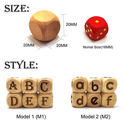 Creative Game Dice Set (8Pcs Identical Dices), 20MM Six Sided Square Wooden English Letter Pattern Rolling Dices for Party Gaming Favors (M2) - size: 8PCS(M2)