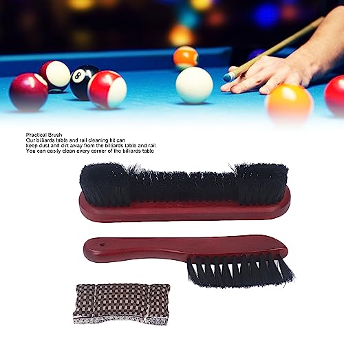 Septpenta Billiard Table Rail Brush Cleaning Tool, Billiard Table Brush Set with Cue Cleaning Cloth, Made of PVC and Solid Wood, for Wooden Billiard Accessories Kit(Burgundy) - color: Burgundy