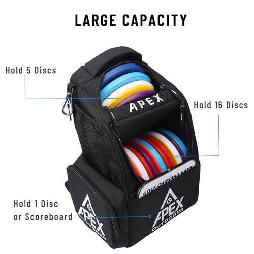 Disc Golf Bag, Large Disc Golf Backpack Holds Over 21 Discs, Durable & Lightweight with Multiple Storage Pockets - color: Black