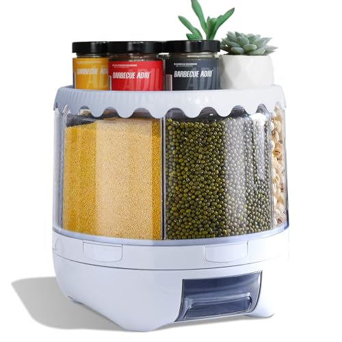Grain Dispenser, 360° Rotating Storage Container, 6 Grid Food Dispenser with Storage Sealed Lid, Rice Dispenser for Kitchen Grains, Beans, Rice - size: M-2026 NEW