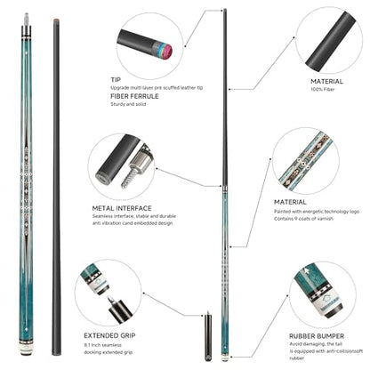 HomeSeason Carbon Fiber Pool Cue 58" with Leather Bag Extender Extension Rod Professional Pool Stick 4-Layer Tip Low Deflection Cue Stick, 3 * 8/8Joint Pin, Ultra-Smooth, Billiard Cue Sticks - color: 19oz with bag