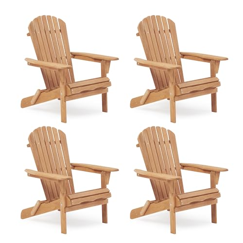 Wooden Folding Adirondack Chair Set of 4, Pre-Assembled BackRest Wood Lounge Chair for Outdoor Patio Garden Lawn Backyard Deck Pool Beach Firepit - color: Light Brown, size: 36x31x28in x4P