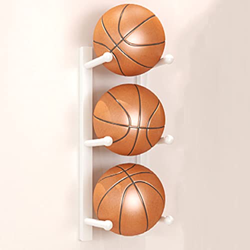 Wall-Mounted Sports Ball Storage Rack - Metal Basketball Holder & Multi-Function Equipment Organizer for Football, Volleyball, Yoga Mat, Soccer, Rugby, Baseball Display - color: White, size: Length 75CM