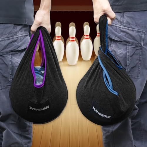 Mangrove Bowling Ball Polisher, Microfiber Bowling Towel See-Saw for Bowlers, Large Washable Bowling Shammy Seesaw, Ball Cleaner Holder Bag - color: 2-Pack/Purple+Black