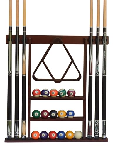 Wall Mount Cue Rack, Billiard Pool Cue Stick holder, Premium Quality Made in TAIWAN, Solid Hardwood, Cue Rack Only - color: Mahogany