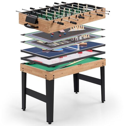 10-in-1 Foosball Table, 48" Combo Game Table - Ping Pong, Air Hockey, Pool, Soccer - All-in-One Game Table with Accessories for Indoor Outdoor Game Rooms and Family Game