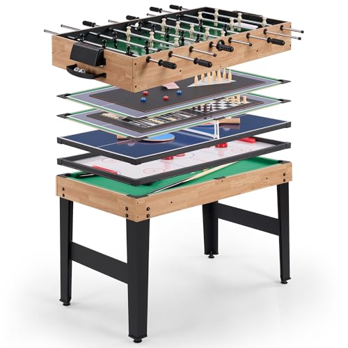 10-in-1 Foosball Table, 48" Combo Game Table - Ping Pong, Air Hockey, Pool, Soccer - All-in-One Game Table with Accessories for Indoor Outdoor Game Rooms and Family Game