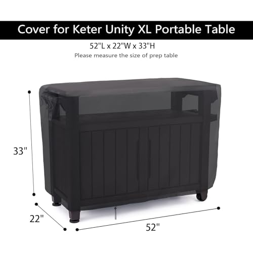 Patio Prep Table Cover for 52 Inch Keter Unity XL Portable Outdoor Table, Waterproof Outdoor Bar Table Covers, Outdoor Grill Cart Pizza Oven Table Cover - 52 x 22 x 33 Inch - size: 52" x 22" x 33"
