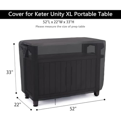 Patio Prep Table Cover for 52 Inch Keter Unity XL Portable Outdoor Table, Waterproof Outdoor Bar Table Covers, Outdoor Grill Cart Pizza Oven Table Cover - 52 x 22 x 33 Inch - size: 52" x 22" x 33"