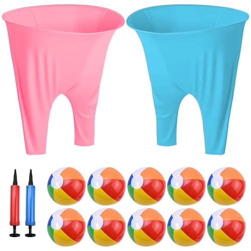 Granny Pants Yard Game Set, 2 PCS Granny Pants Family Party Outdoor Game with 10 Bouncy Balls & 2 Pumps Perfect for Adults and Kids, Fun Family Reunion Ultimate Backyard Party Games - color: blue+red