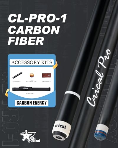 CRICAL Carbon Fiber Pool Cue Stick 58" Billiard Cue Sticks Professional Low Deflection Pool Sticks with 3/8 * 8 Pin Joint and 12.5mm Tip - color: 018-Pro1 Set (Pro Taper)