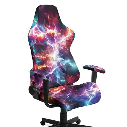 Stretchy Chair Slipcovers with Arms Cool Lightning Gaming Chair Cover Cat Scratch Proof Rotating Gaming Chair Covers Protector 4PCS Complete Set for Office Professional Environment - color: Cool Lightning