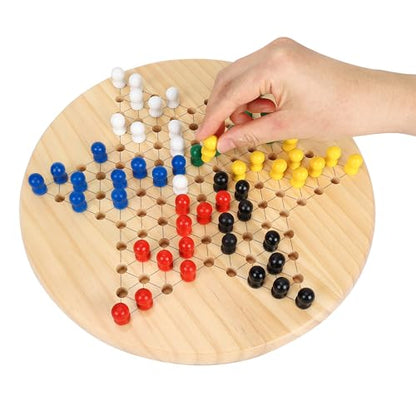 Gothink Chinese Checkers Board Game Toy for Adults Seniors Kids, 11.5 inches Classic Wooden Checkers Game Set, 66 Wooden Pegs in 6 Bright Colors, Fun Family Board Games for All Ages