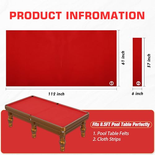 Pool Table Felt Cloth Billiard Cloth with 6 Pcs Cloth Strips and Staple Remover Pool Table Felt Replacement Kit Parts - color: Red, size: 8.5ft