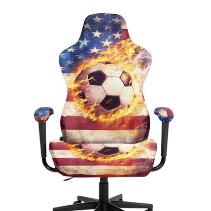 USA Flag Soccer Stretch Gaming Chair Cover Non Slip Breathable Polyester Office Computer Chair Seat Cover with Armrest Covers Slipcover Protector Furniture for Office Rotating Armchair 4Pcs - color: American Flag Soccer