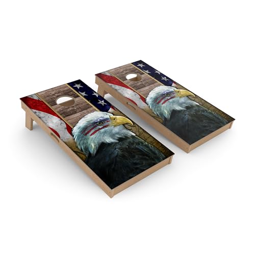 Slick Woody's Backyard Corn Hole Boards - 4'x2' Solid Wood Regulation Cornhole Toss Game with 8 Corn Filled Bags - color: Wooden Eagle
