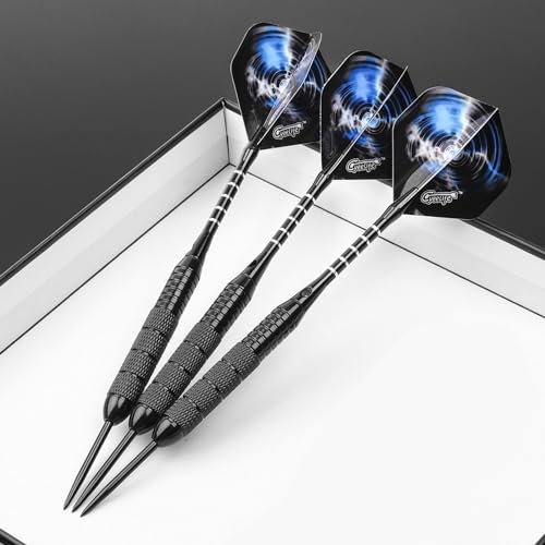 CyeeLife 12 Pack Steel Tip Darts, Professional Metal Dart Set with 12 Premium Aluminum Shafts and 4 Style PET Flights and Sharpener,22 Grams