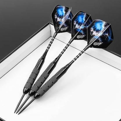CyeeLife 12 Pack Steel Tip Darts, Professional Metal Dart Set with 12 Premium Aluminum Shafts and 4 Style PET Flights and Sharpener,22 Grams