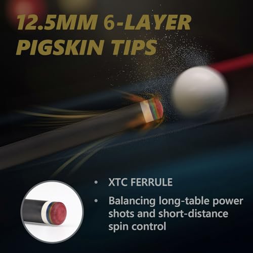 Carbon Fiber Pool Cue Stick, Low Deflection Pool Stick for Adults Professional Billiard Cue Stick, Full Carbon Pro Taper Shaft with Carbon Fiber Wrapped Butt, 12.5mm Tip 19oz, 58"