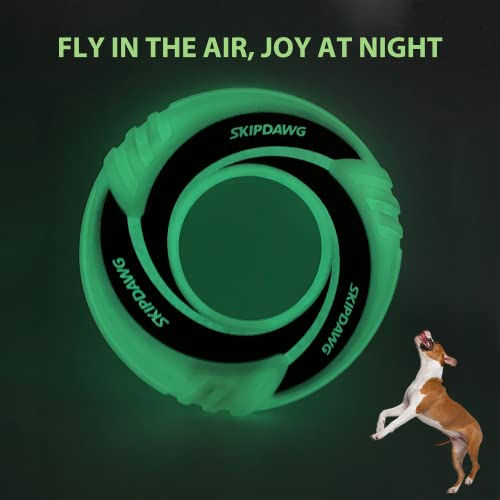SKIPDAWG Dog Glow Tug Toy, Flying Disc Dog Toy Light Weight TPR/Nylon Fabric Non-Toxic Material, Pet Training Toys/Outdoor Night Exercise Toys for Dogs, Diameter 9 Inches - color: Glow White