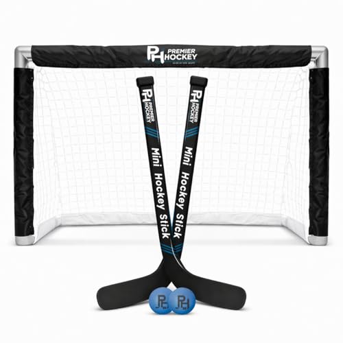 Premier Sports Knee Hockey Set – Complete 2-Player Indoor Kit with (1) Mini Goal, (2) Mini Sticks, and (2) Foam Balls