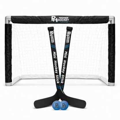 Premier Sports Knee Hockey Set – Complete 2-Player Indoor Kit with (1) Mini Goal, (2) Mini Sticks, and (2) Foam Balls