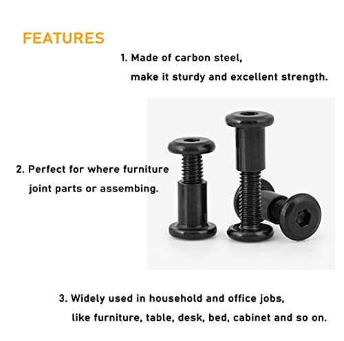 50pcs M6x35 /45/55/65/ 75mm Black Zinc Plated Hex Drive Socket Cap Bolts Barrel Nuts Assortment Kit, Furniture Joint Connector Bolts, Rivet Bolts Dowel Nuts, Countersunk Screw Post Fit - size: 35mm/45mm/55mm/65mm/75mm 50pcs