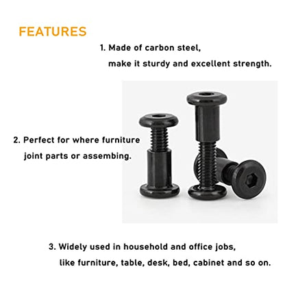 50pcs M6x35 /45/55/65/ 75mm Black Zinc Plated Hex Drive Socket Cap Bolts Barrel Nuts Assortment Kit, Furniture Joint Connector Bolts, Rivet Bolts Dowel Nuts, Countersunk Screw Post Fit - size: 35mm/45mm/55mm/65mm/75mm 50pcs